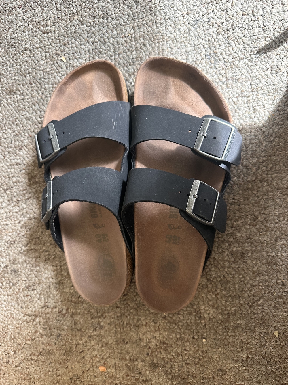 Womens black leather birkenstock sandals size 40 European or 9.5 US